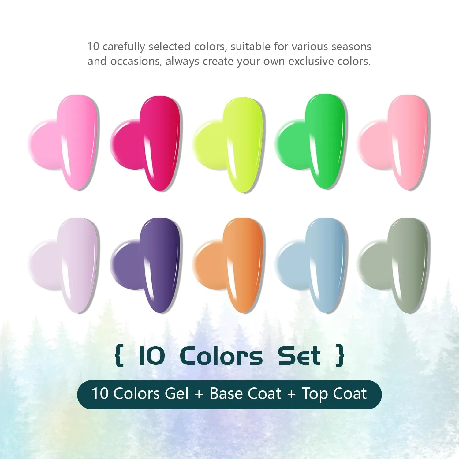 10-Color Gel Nail Polish Set with Mini UV Lamp - No Wipe Base and Top Coat for Year-Round Use