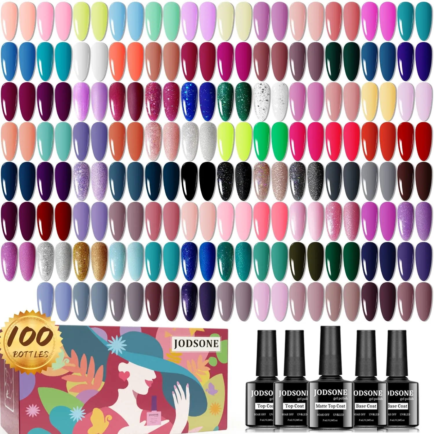 10-Color Gel Nail Polish Set with Mini UV Lamp - No Wipe Base and Top Coat for Year-Round Use