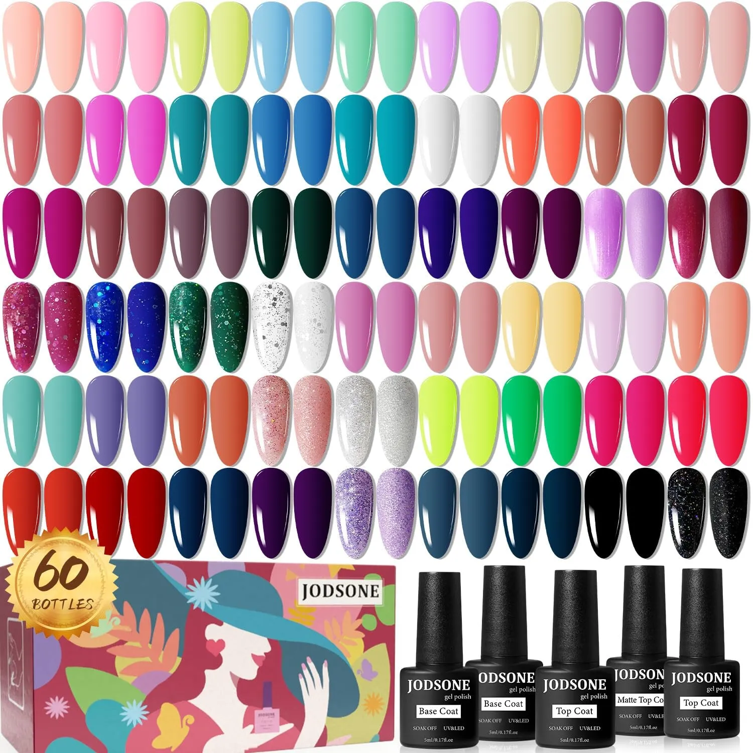 10-Color Gel Nail Polish Set with Mini UV Lamp - No Wipe Base and Top Coat for Year-Round Use