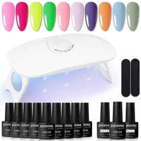 10-Color Gel Nail Polish Set with Mini UV Lamp - No Wipe Base and Top Coat for Year-Round Use