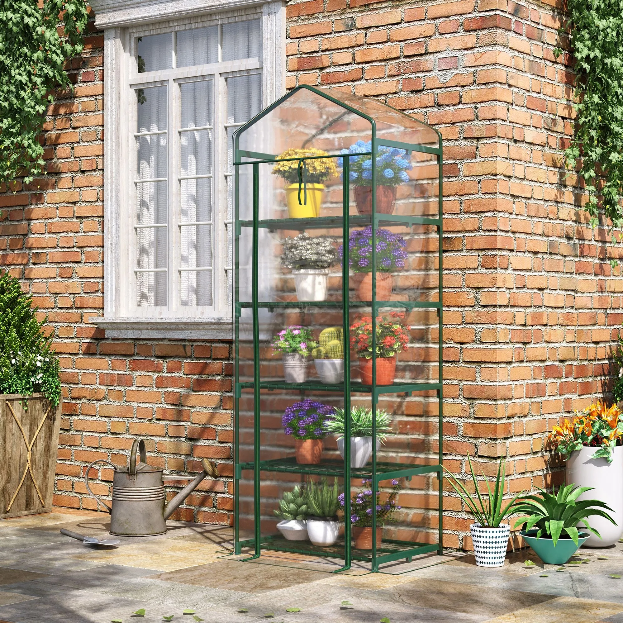 5 Tier Greenhouse Outdoor Flower Stand PVC Cover Portable Shed Metal Frame Transparent 69 x 49 x 193cm