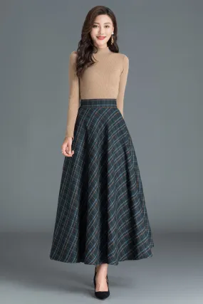 50s Women Midi Plaid Wool Skirt 3808