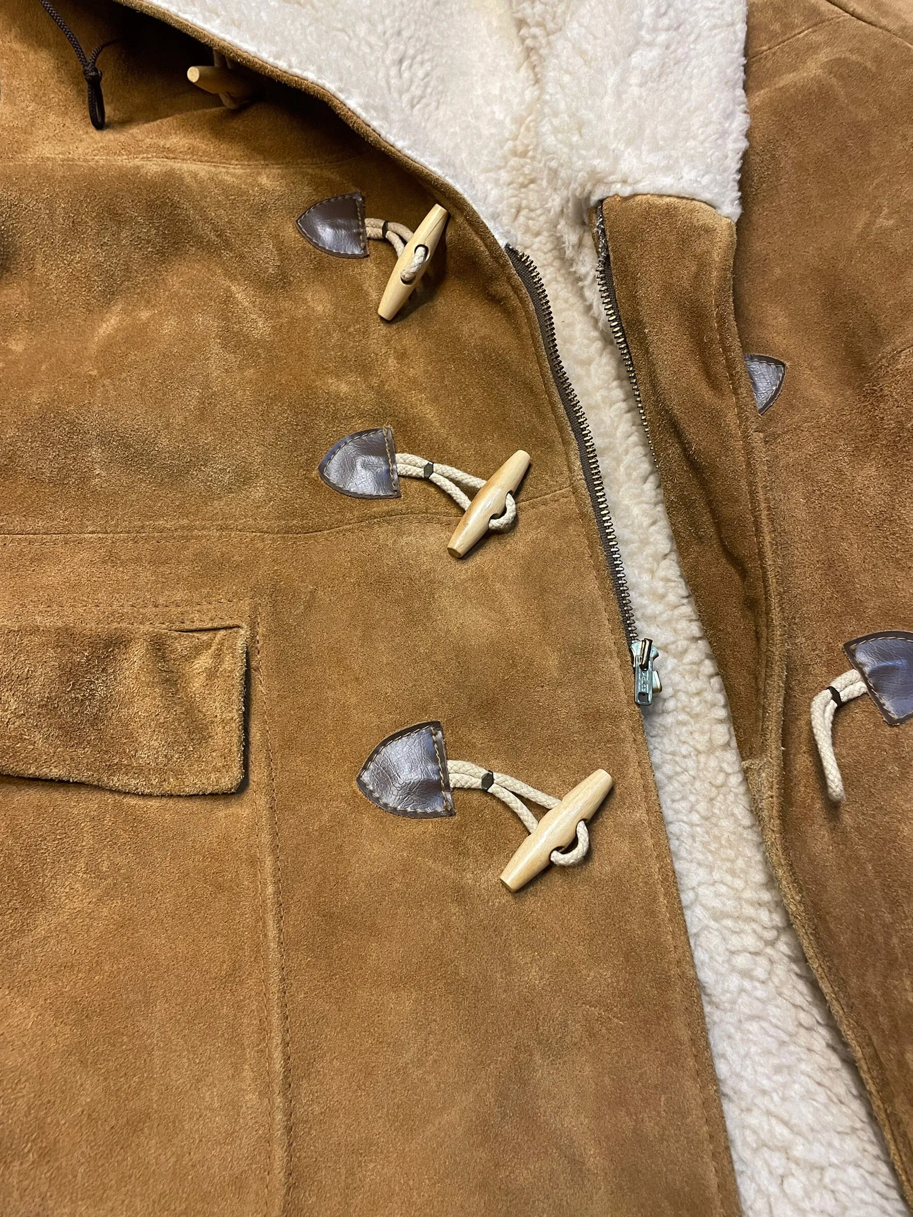 70s Schott NYC Suede & Shearling Vintage Toggle Coat