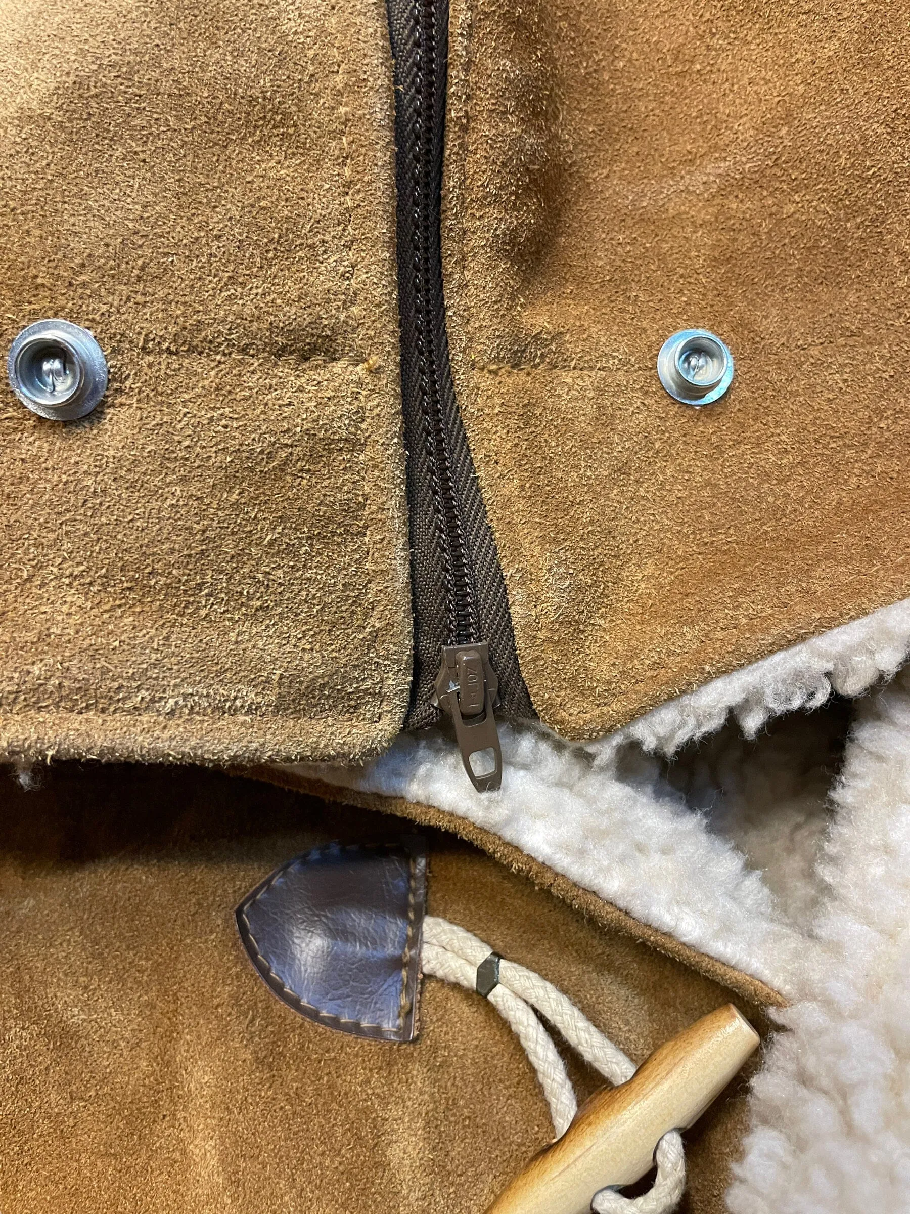 70s Schott NYC Suede & Shearling Vintage Toggle Coat