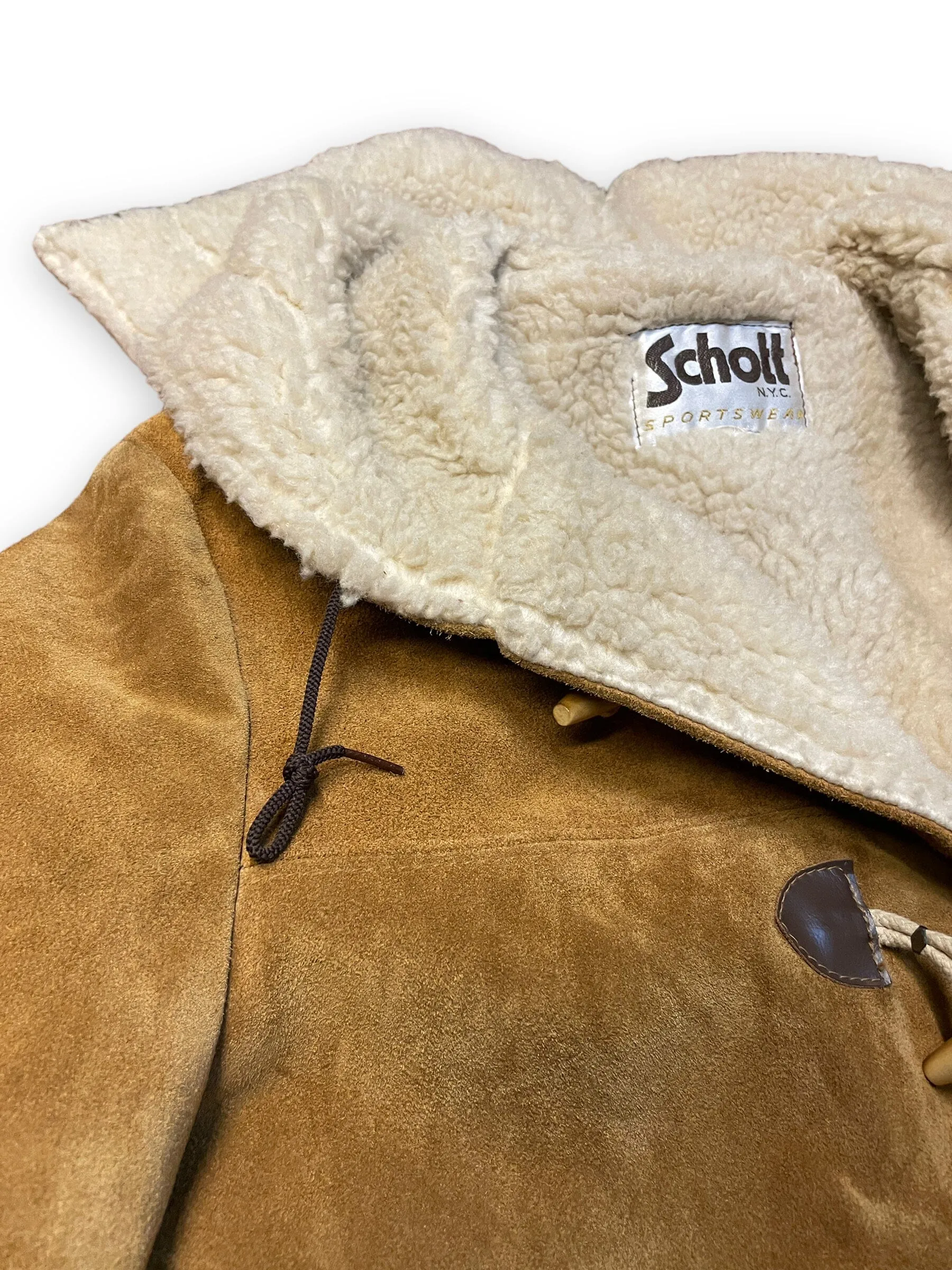 70s Schott NYC Suede & Shearling Vintage Toggle Coat