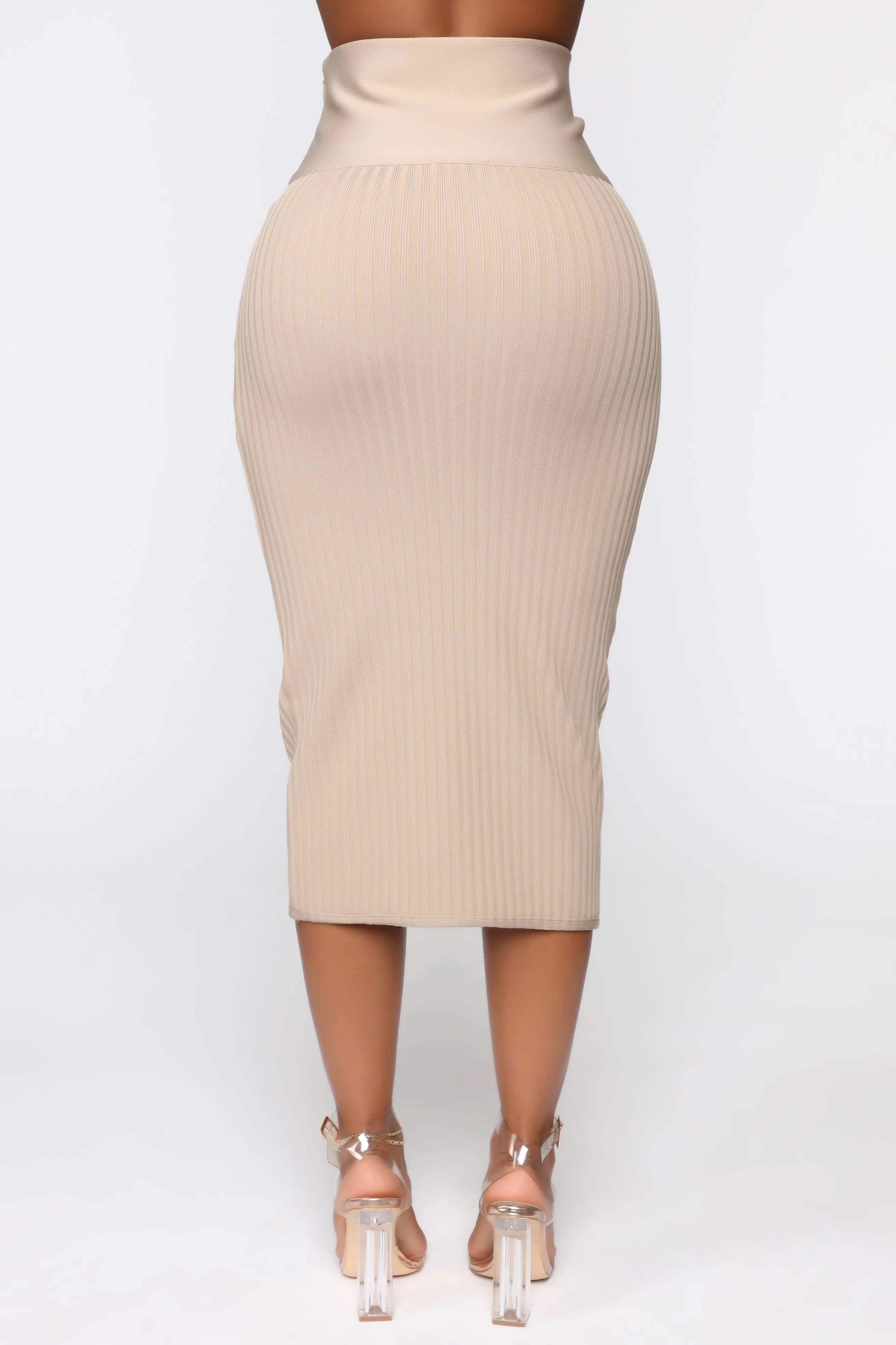 A Solid Stunt Bandage Skirt Set - Taupe