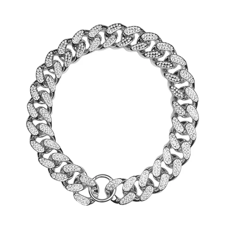 ABS Plastic Dog Collar Chain with Diamond Inlay | Sparkle Bulldog Necklace | Cat Collars | Pet Accessories for Small, Medium, and Large Dogs | Golden | Alo Trendy
