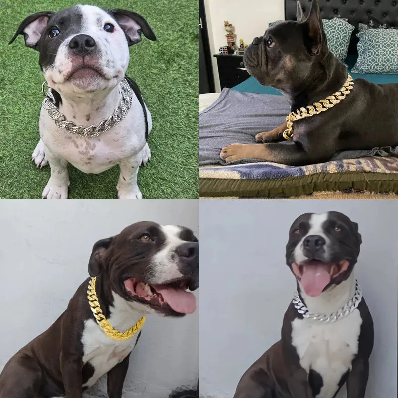 ABS Plastic Dog Collar Chain with Diamond Inlay | Sparkle Bulldog Necklace | Cat Collars | Pet Accessories for Small, Medium, and Large Dogs | Golden | Alo Trendy