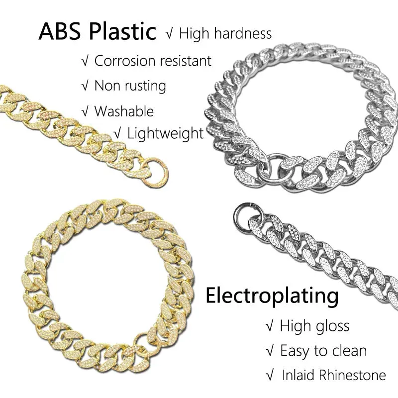 ABS Plastic Dog Collar Chain with Diamond Inlay | Sparkle Bulldog Necklace | Cat Collars | Pet Accessories for Small, Medium, and Large Dogs | Golden | Alo Trendy