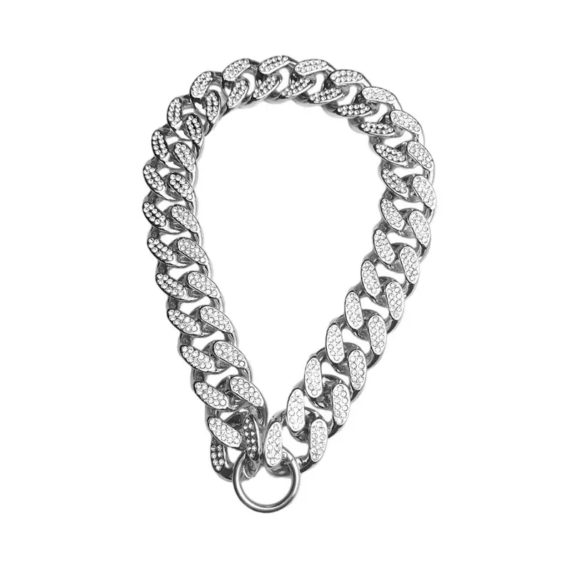 ABS Plastic Dog Collar Chain with Diamond Inlay | Sparkle Bulldog Necklace | Cat Collars | Pet Accessories for Small, Medium, and Large Dogs | Golden | Alo Trendy