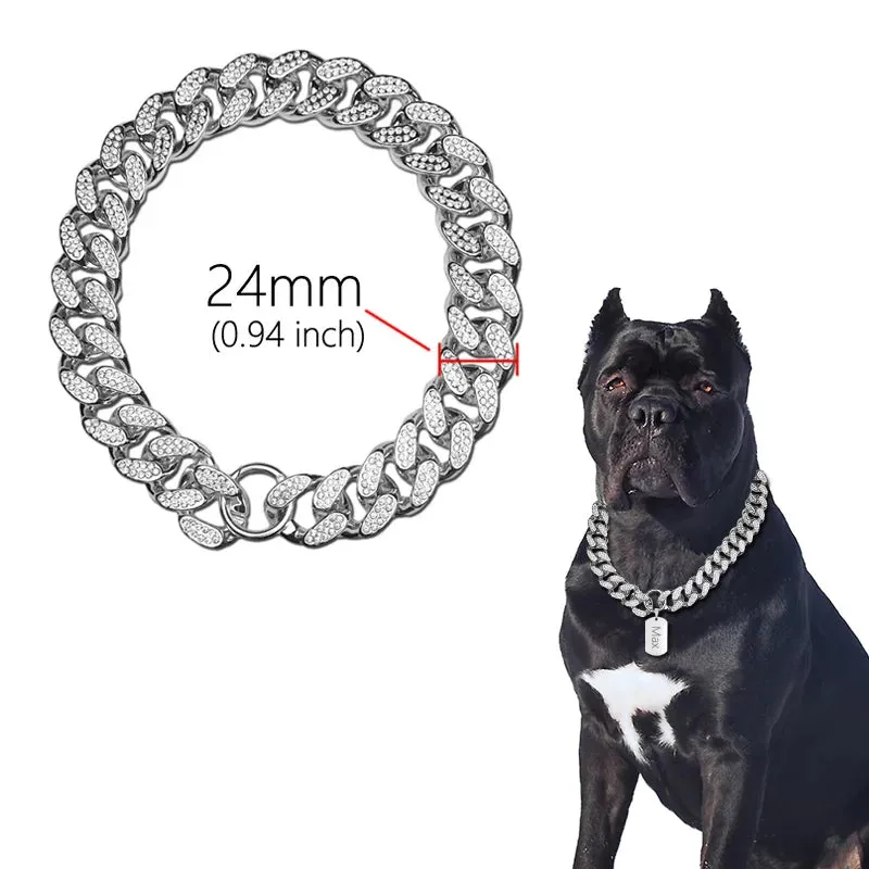 ABS Plastic Dog Collar Chain with Diamond Inlay | Sparkle Bulldog Necklace | Cat Collars | Pet Accessories for Small, Medium, and Large Dogs | Golden | Alo Trendy