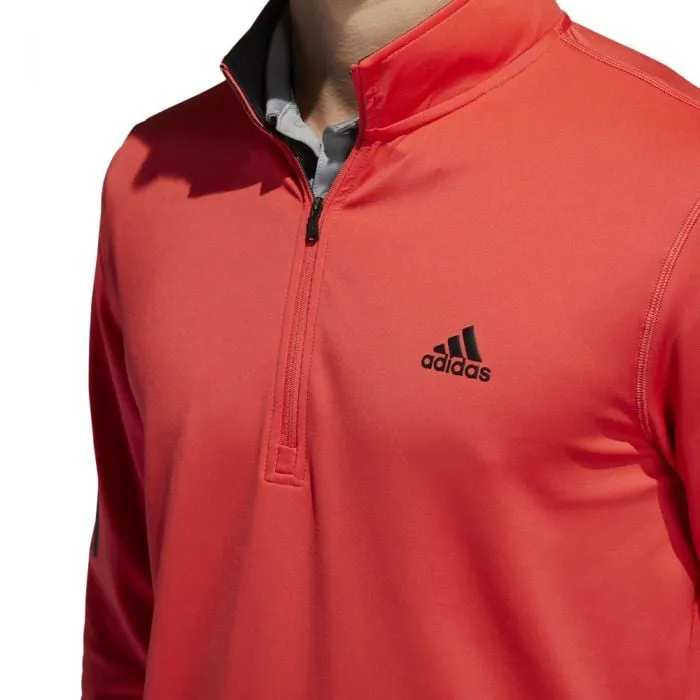 adidas 3-Stripe Midweight 1/4 Zip Golf Sweater - Coral/Black