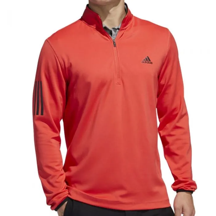 adidas 3-Stripe Midweight 1/4 Zip Golf Sweater - Coral/Black