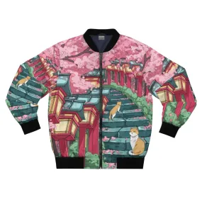 Aesthetic Japanese Shrine and Sakura Blossom Bomber Jacket