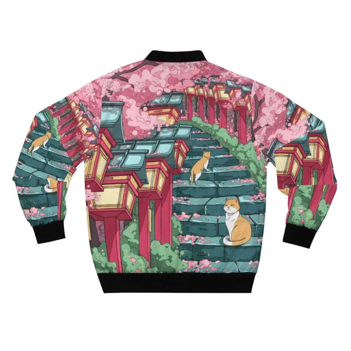 Aesthetic Japanese Shrine and Sakura Blossom Bomber Jacket