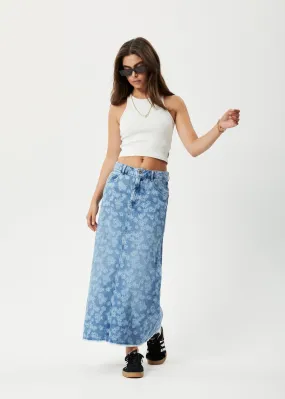 AFENDS Womens Fink Chichi - Denim Midi Skirt - Worn Blue Daisy