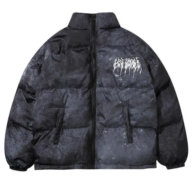 Aidase Men Hip Hop Oversize Padded Bomber Jacket Coat Streetwear Graffiti Jacket Parka Cotton Harajuku Winter Down Jacket Coat Outwear