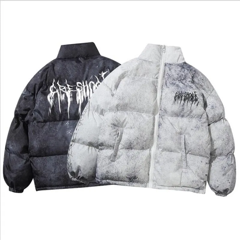 Aidase Men Hip Hop Oversize Padded Bomber Jacket Coat Streetwear Graffiti Jacket Parka Cotton Harajuku Winter Down Jacket Coat Outwear