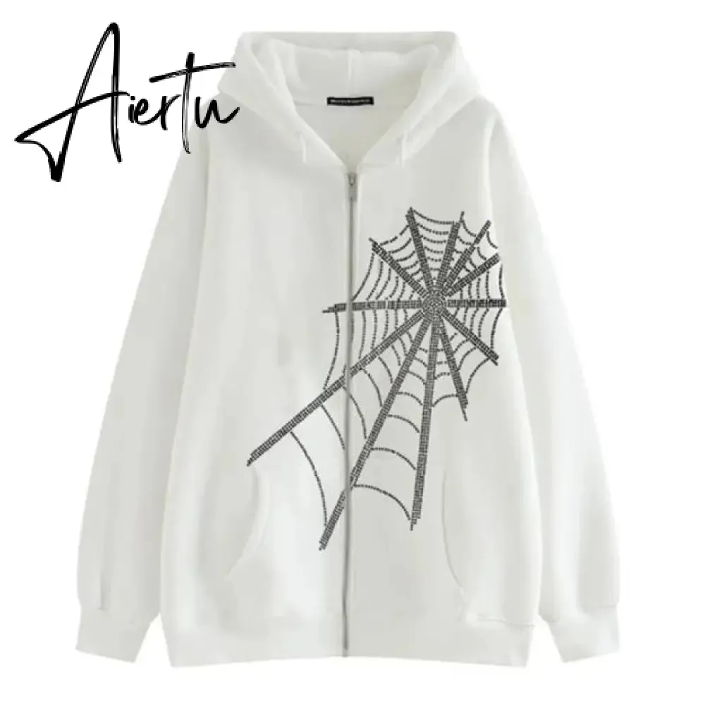 Aiertu Y2K Gothic Sweatshirt Oversized Hoodie Women Autumn Zip Up Long Sleeve Coat Top Female 90S Vintage E-Harajuku Grunge Clothes