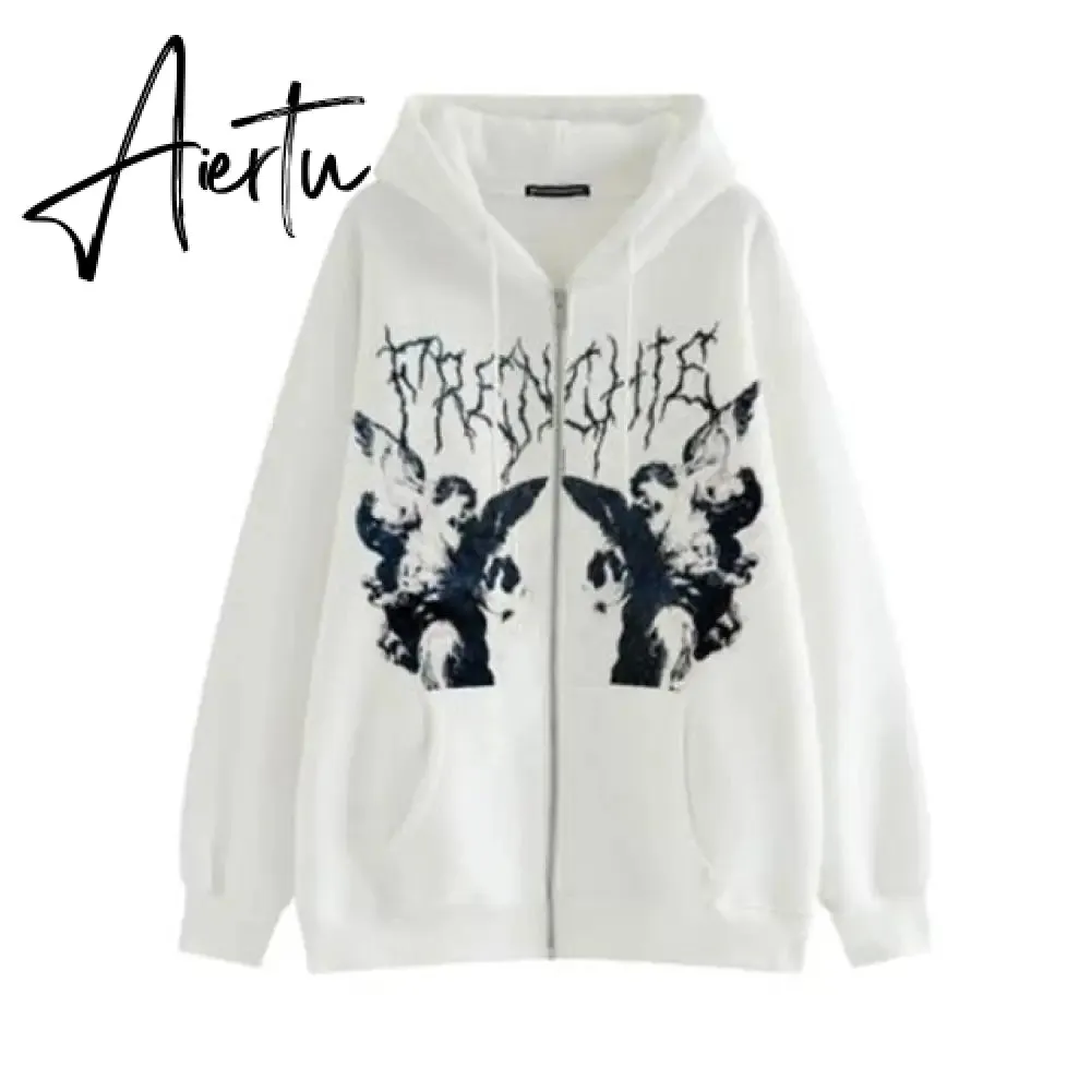 Aiertu Y2K Gothic Sweatshirt Oversized Hoodie Women Autumn Zip Up Long Sleeve Coat Top Female 90S Vintage E-Harajuku Grunge Clothes