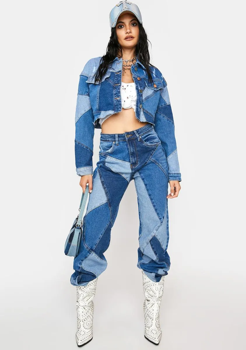 Always Wonder Patchwork Denim Cropped Jacket