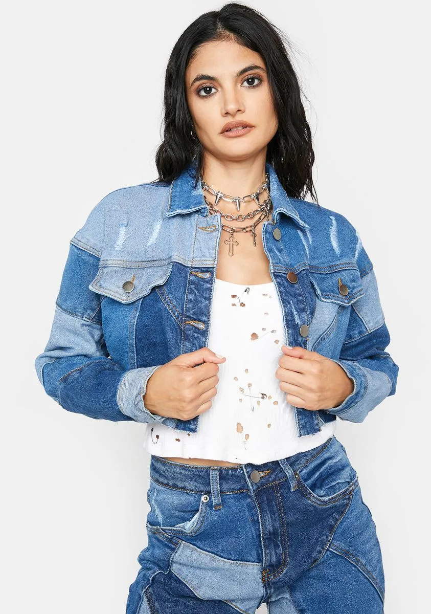 Always Wonder Patchwork Denim Cropped Jacket