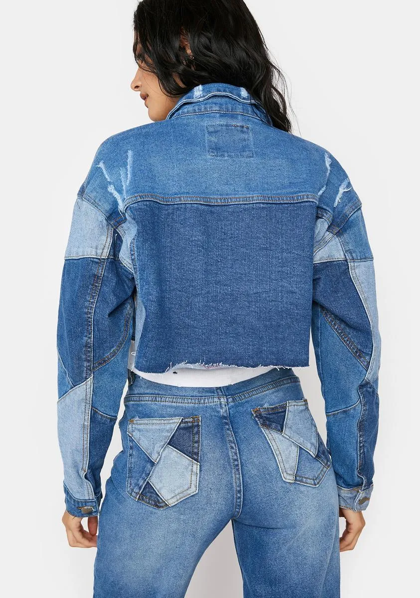 Always Wonder Patchwork Denim Cropped Jacket