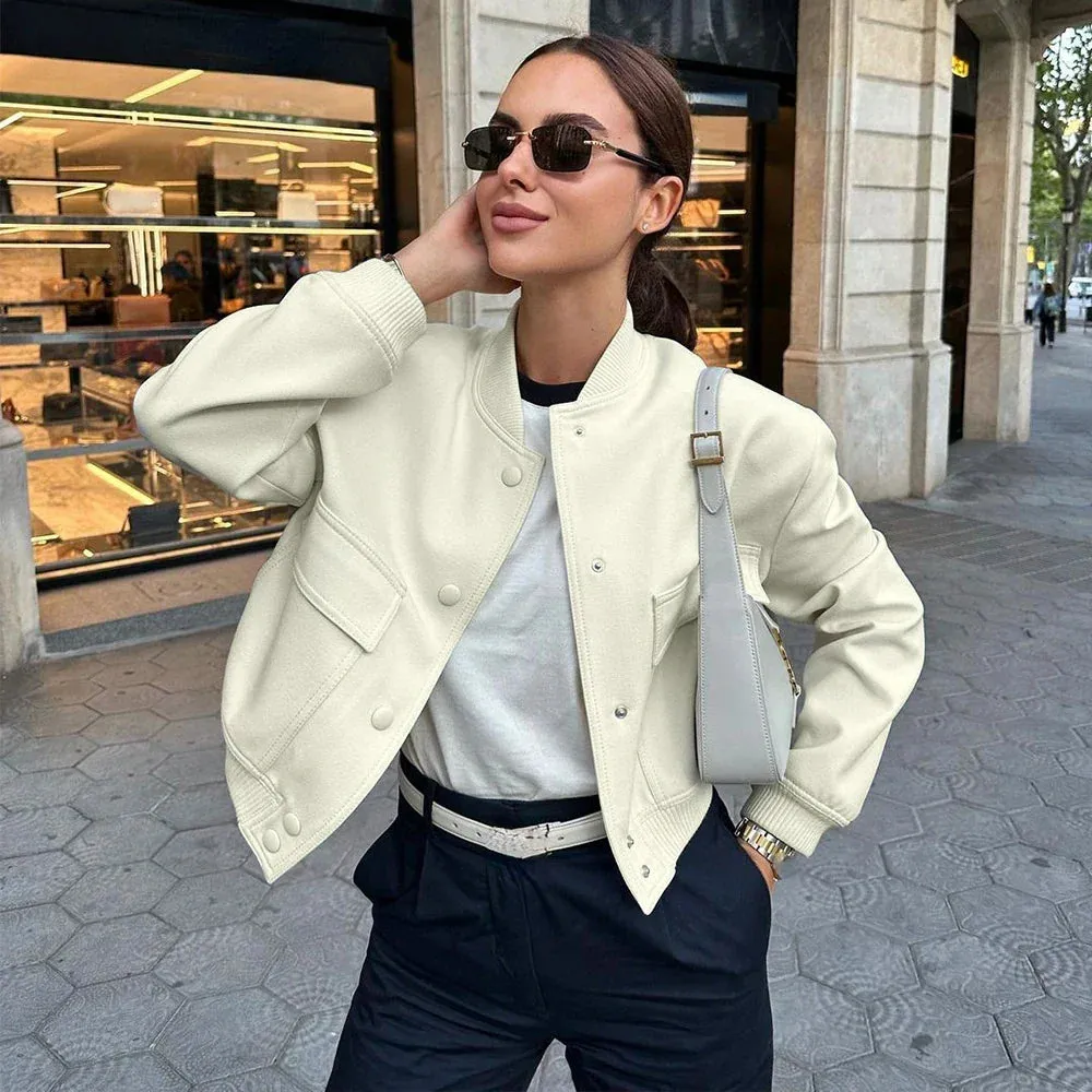 Amozae 2023 Women Solid Bomber Jacket Sets Autumn Long Sleeve Coats And Half Shorts  Set Streetwear Female Coat Winter