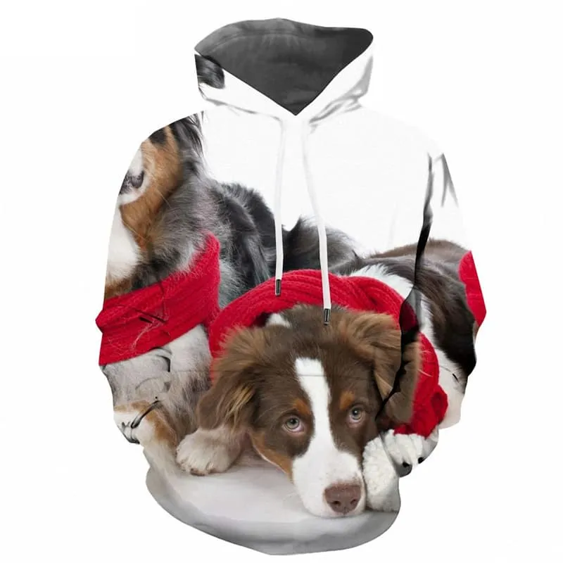 Animal Hoodie Men Christmas Hoodie Print Dog Sweatshirt Printed Lovely Hoody Anime