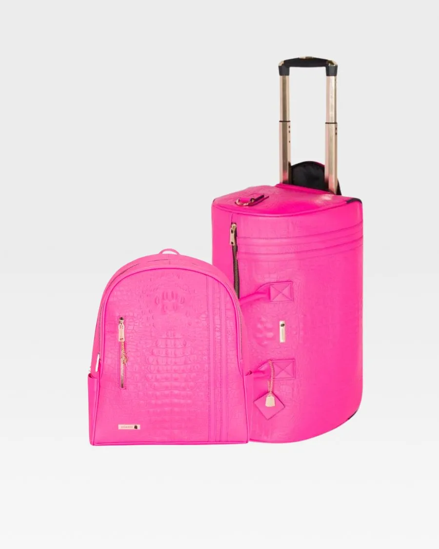 Apollo 2 Backpack & Rolling Duffle Bag Set in Neon Pink