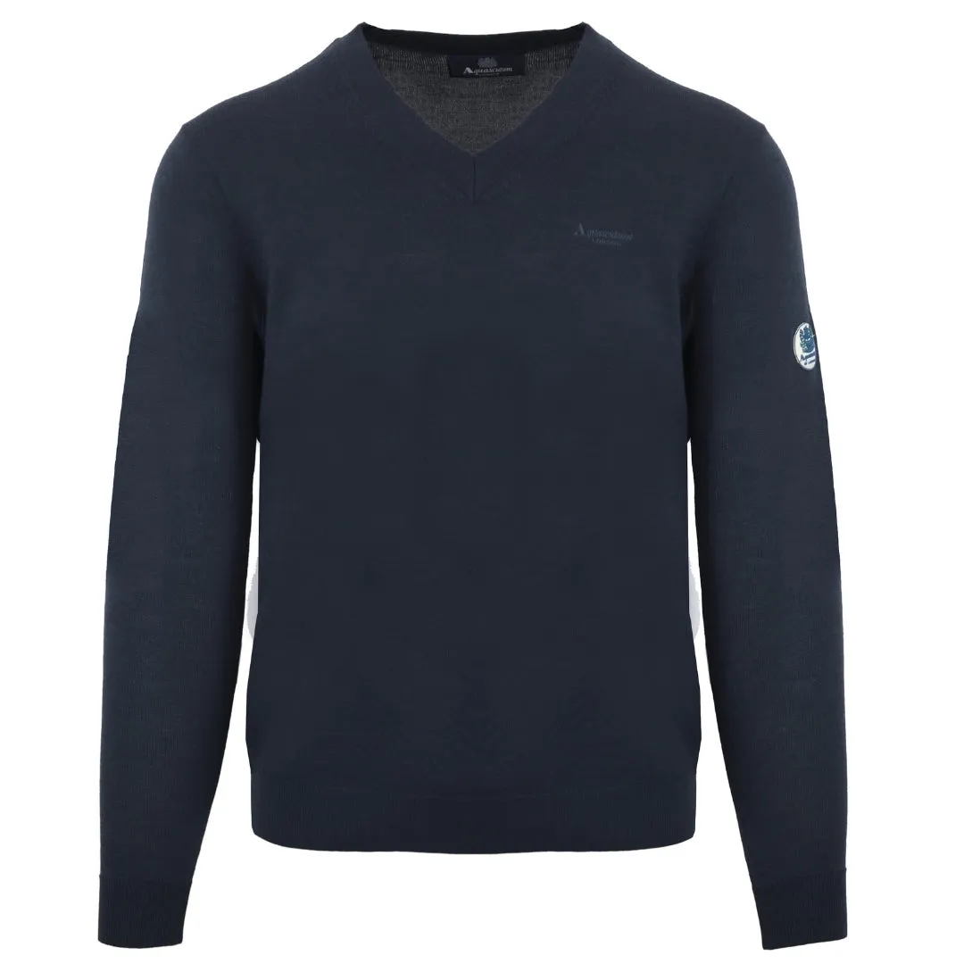 Aquascutum V-Neck Navy Blue Pull Over Jumper