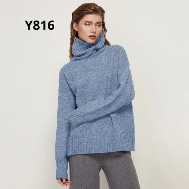 Autumn Winter Women Knitted Turtleneck