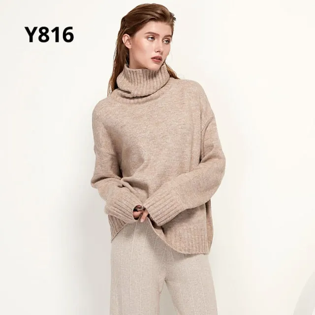 Autumn Winter Women Knitted Turtleneck