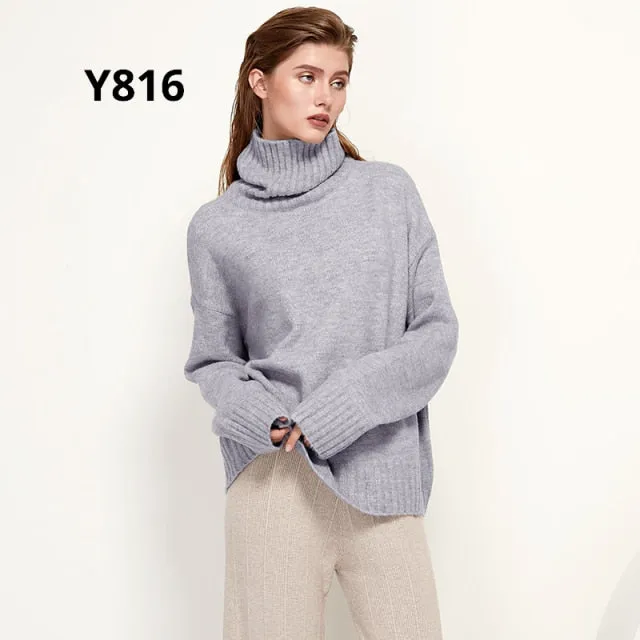 Autumn Winter Women Knitted Turtleneck