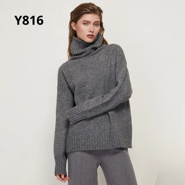 Autumn Winter Women Knitted Turtleneck