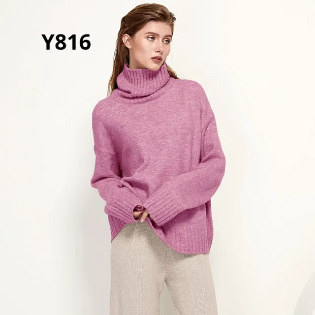 Autumn Winter Women Knitted Turtleneck