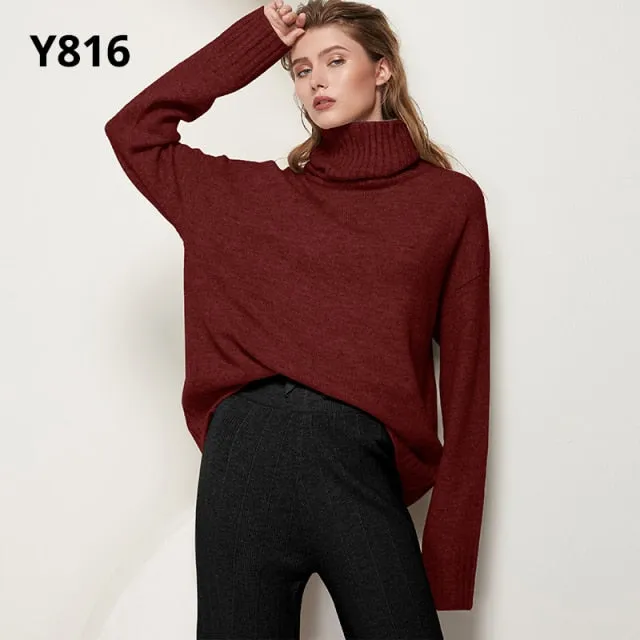 Autumn Winter Women Knitted Turtleneck