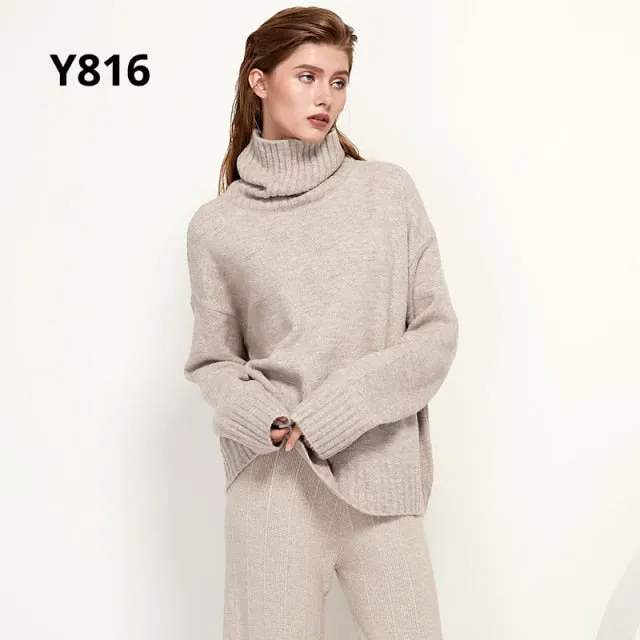 Autumn Winter Women Knitted Turtleneck