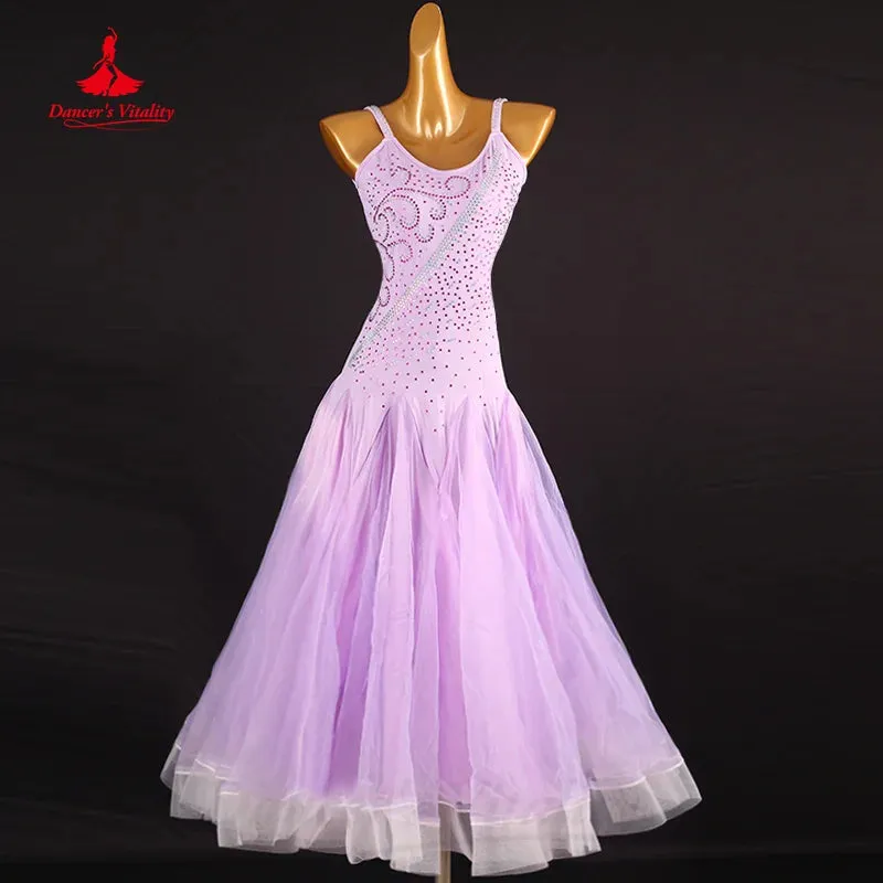 Ballroom clothing Competition Dresses Women Customized Senior AB Stones Sleeveless Gauze Dress  Modern Dance Performance Costume