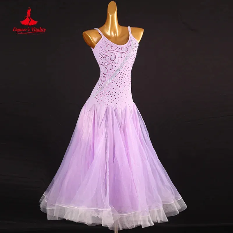 Ballroom clothing Competition Dresses Women Customized Senior AB Stones Sleeveless Gauze Dress  Modern Dance Performance Costume