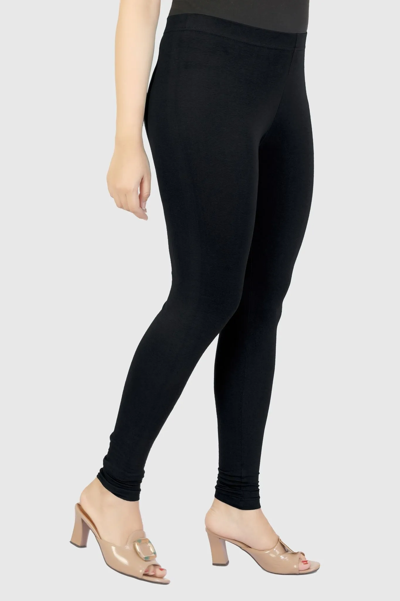 Black Cotton Lycra Ankle Length Legging