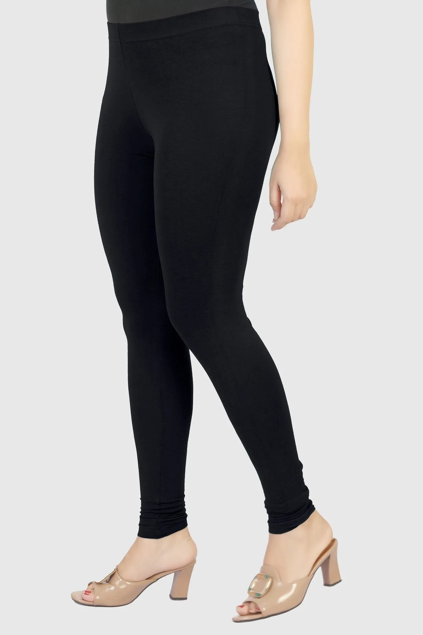 Black Cotton Lycra Ankle Length Legging