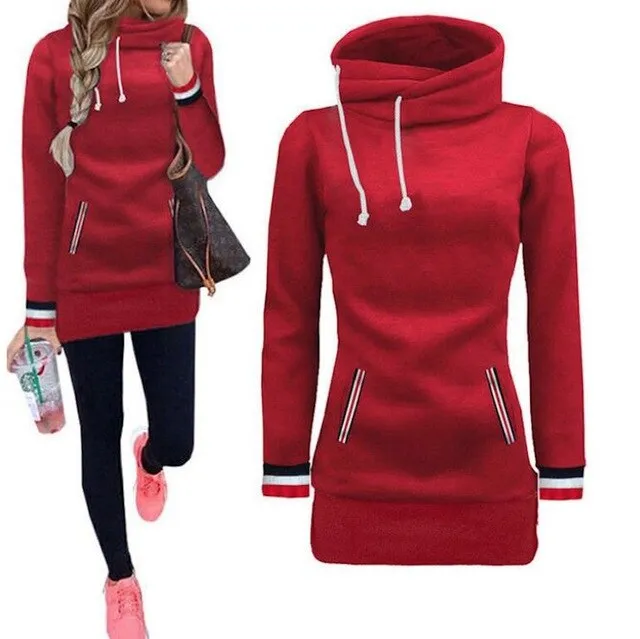 Black Ulzzang Sport Turtleneck Sweatshirt Women Warm Hooded Tunic Hoodies Slim Fit Poleron Mujer 2019 Bodysuit Red Stripe Hoodie