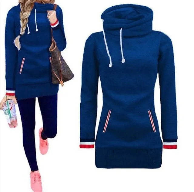 Black Ulzzang Sport Turtleneck Sweatshirt Women Warm Hooded Tunic Hoodies Slim Fit Poleron Mujer 2019 Bodysuit Red Stripe Hoodie