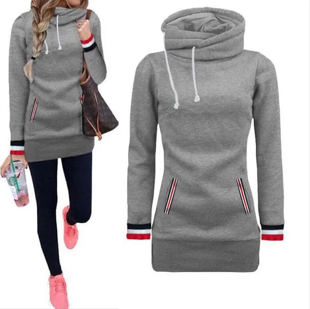 Black Ulzzang Sport Turtleneck Sweatshirt Women Warm Hooded Tunic Hoodies Slim Fit Poleron Mujer 2019 Bodysuit Red Stripe Hoodie