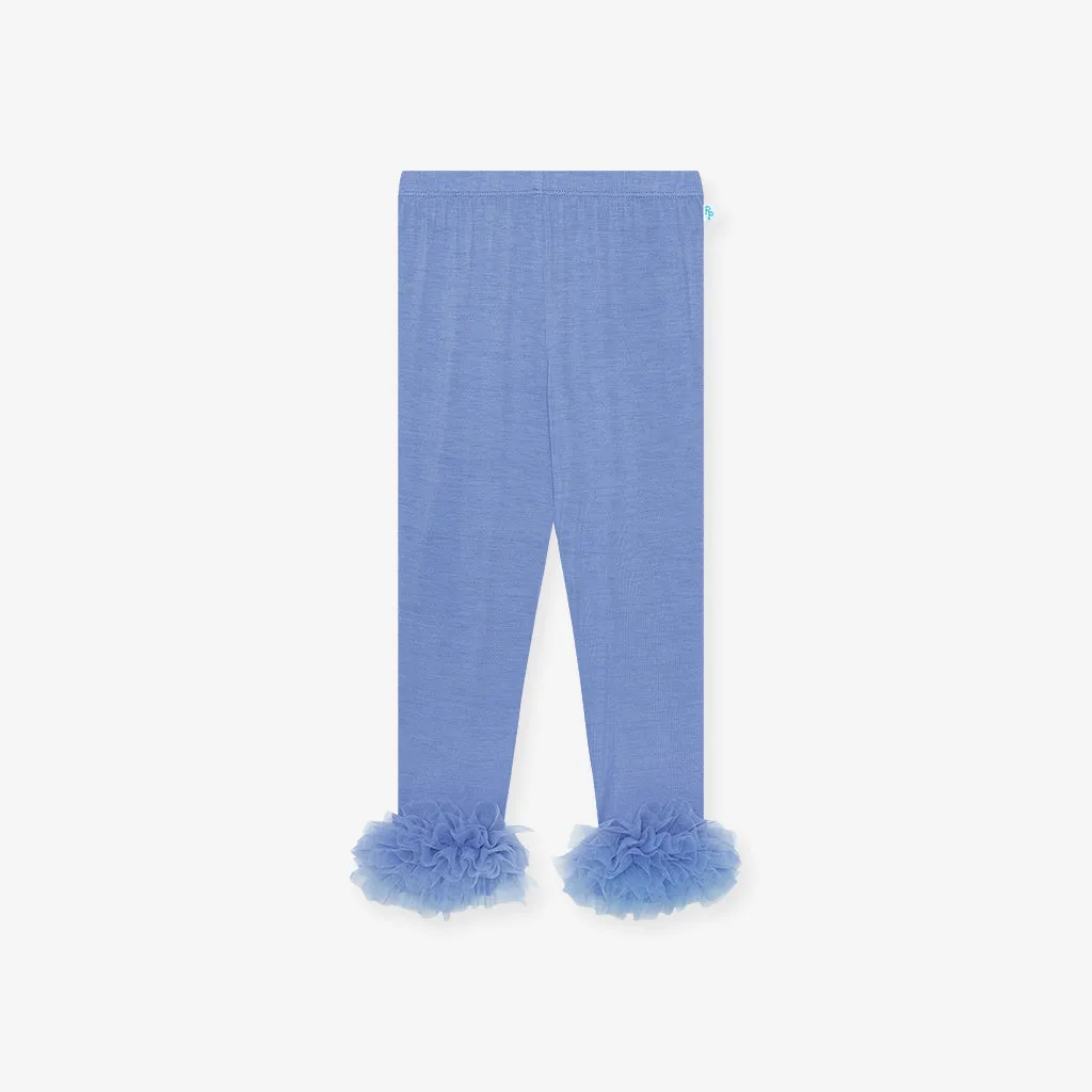 Blue Dew Tulle Ruffled Leggings