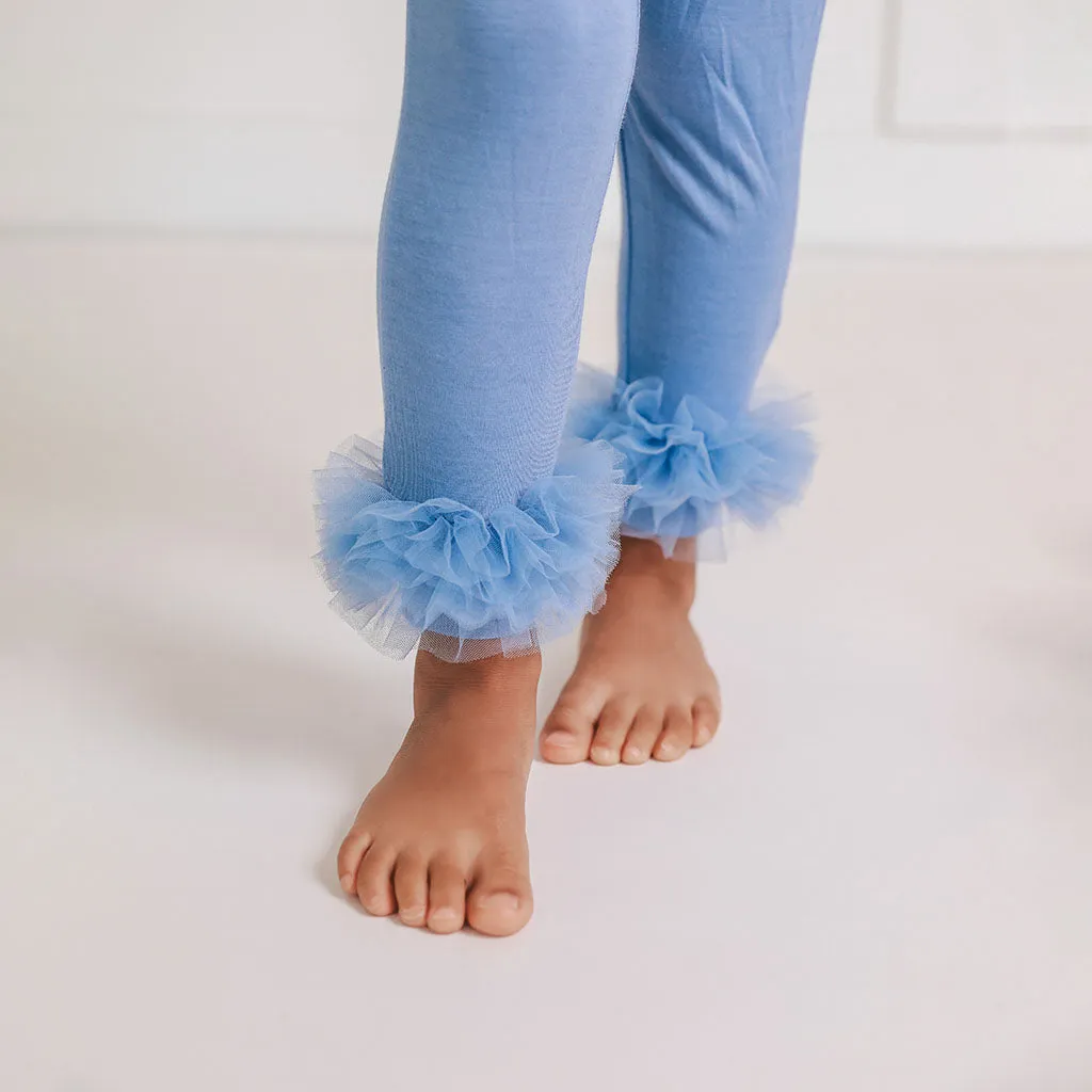 Blue Dew Tulle Ruffled Leggings