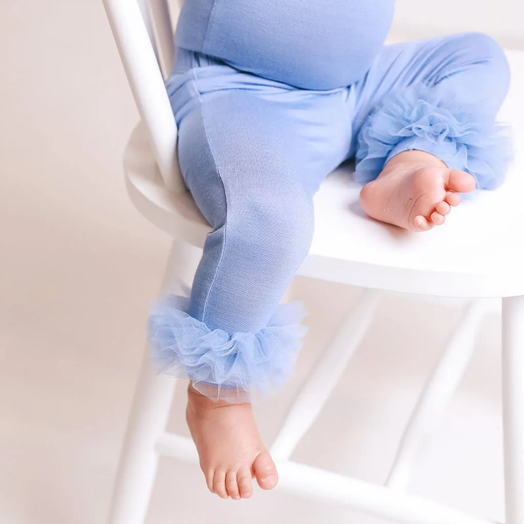 Blue Dew Tulle Ruffled Leggings