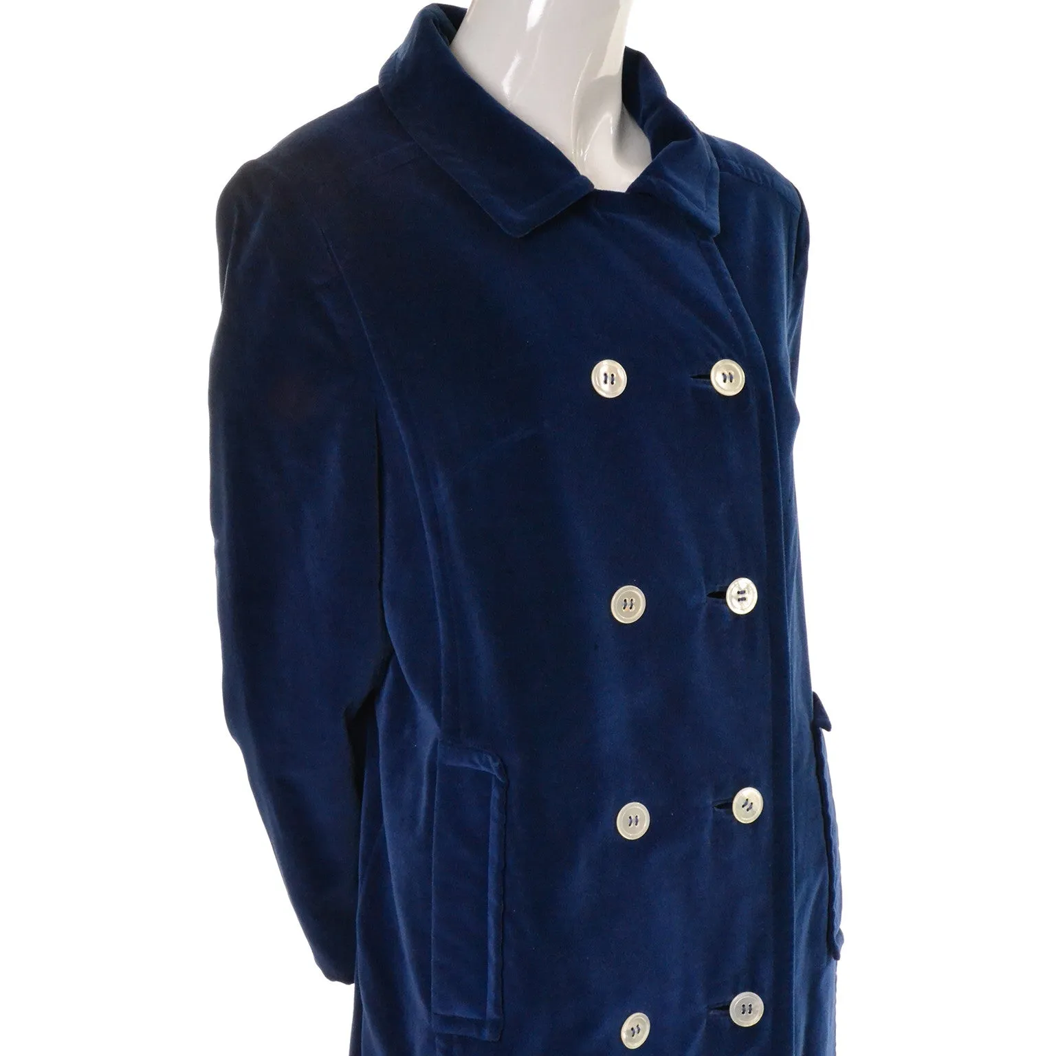 Bon Marche Russells Blue Velvet Vintage Coat Double Breasted 1960s