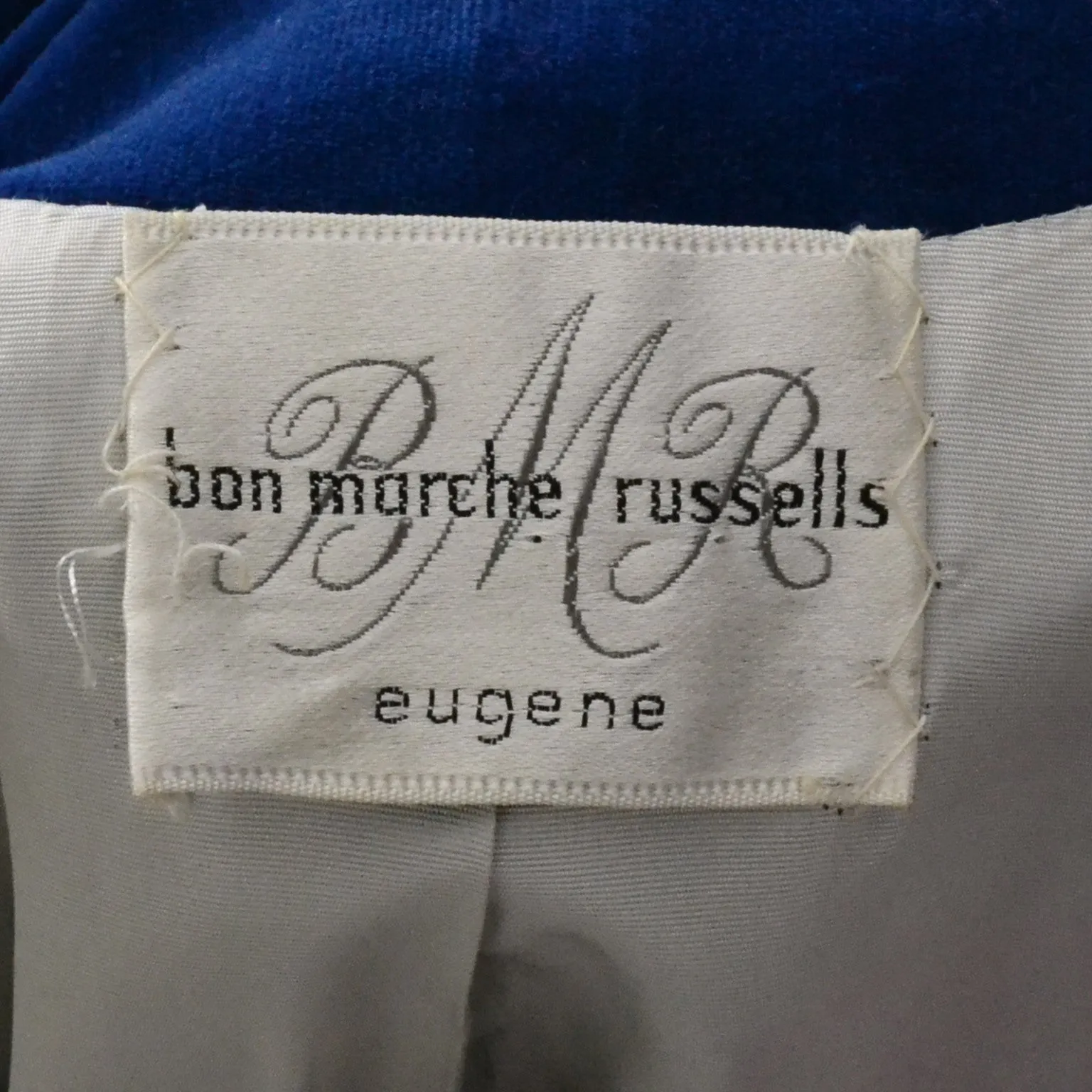 Bon Marche Russells Blue Velvet Vintage Coat Double Breasted 1960s